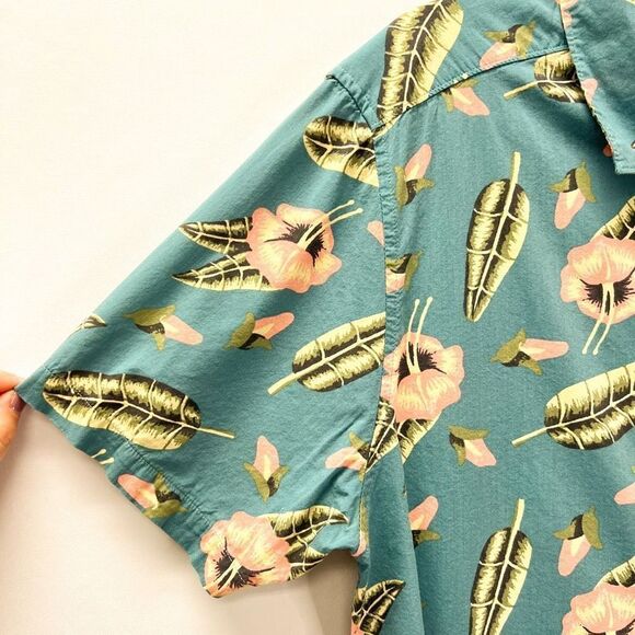 RVCA Tropical Hawaiian Shirt Green Floral Print Short Sleeve Button Down Shirt L - Picture 3 of 10
